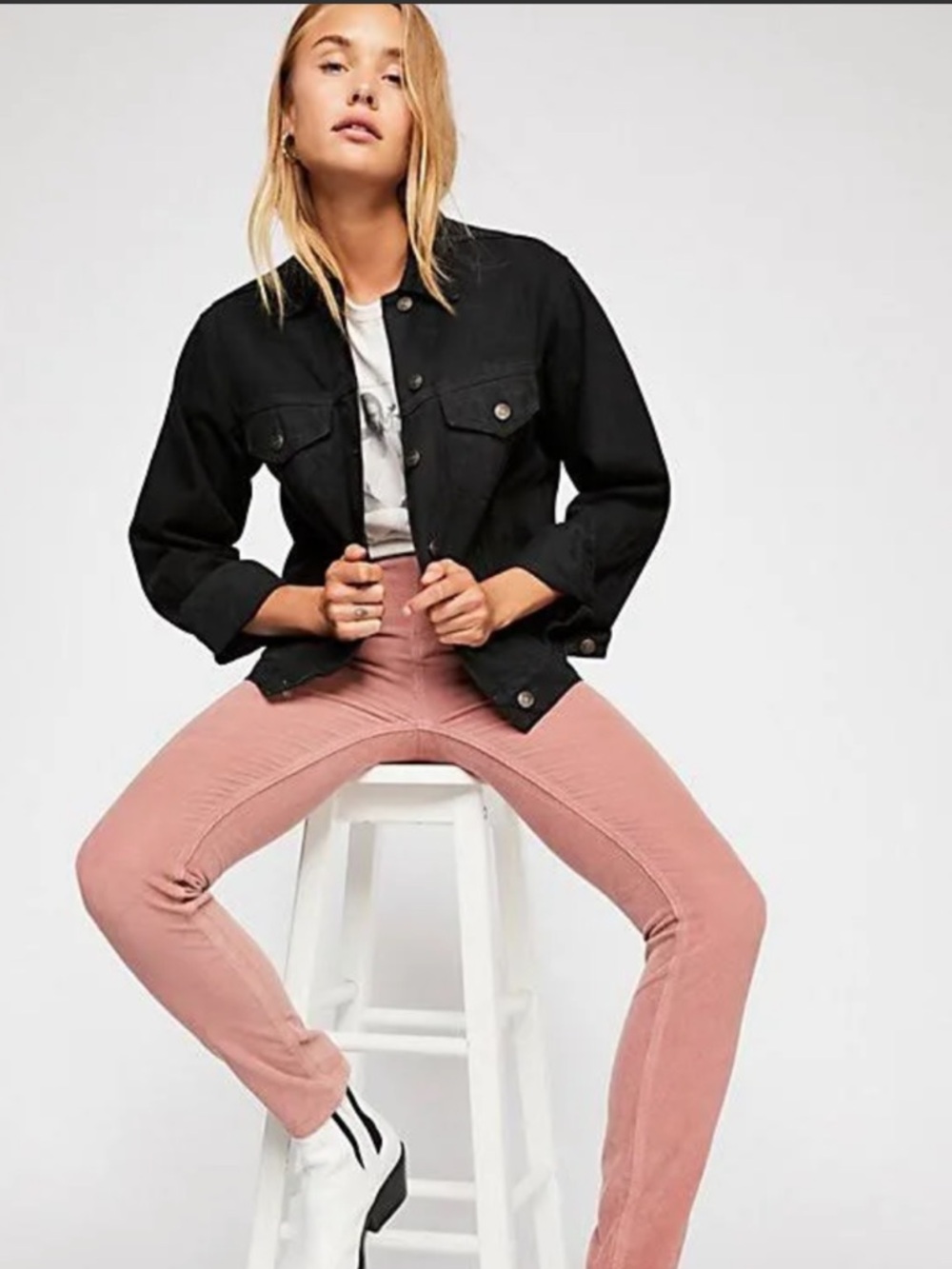 We The Free/FP Rose Corduroy High-Rise skinny frayed hem light cords - worn 4x